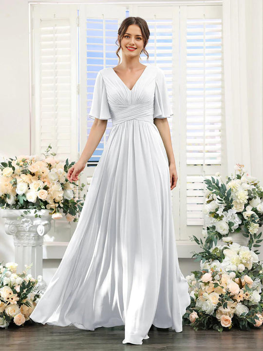 EB | Fließendes V-Ausschnitt Chiffonkleid für Damen