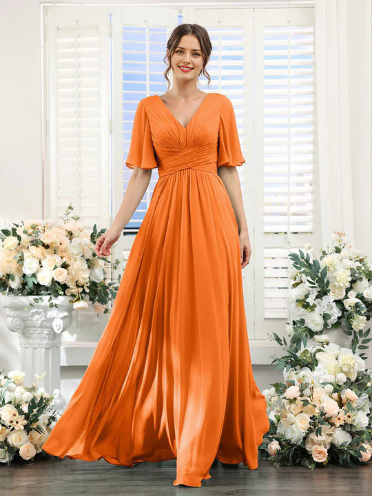 EB | Fließendes V-Ausschnitt Chiffonkleid für Damen