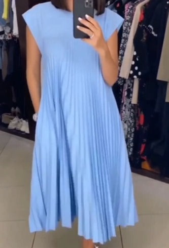 EB | Elegantes Plissee-Kleid Einfarbig Ärmellos