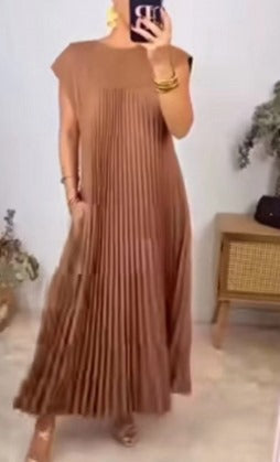 EB | Elegantes Plissee-Kleid Einfarbig Ärmellos