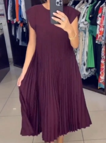 EB | Elegantes Plissee-Kleid Einfarbig Ärmellos
