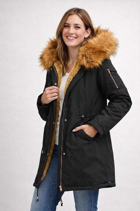 EB | Damen Parka Fellkapuze Fleecefutter