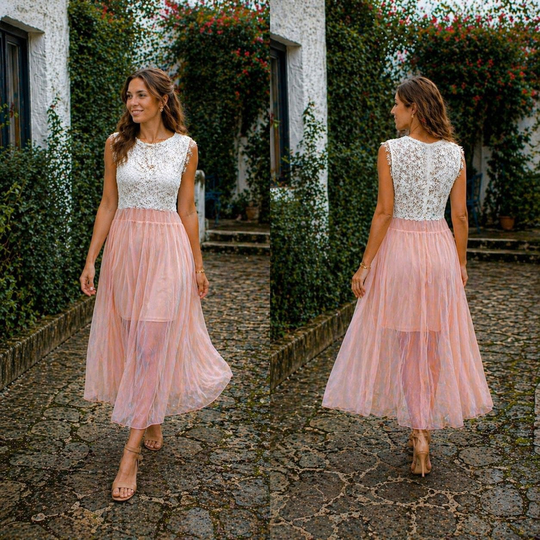 EB Damen Chiffon Midikleid Ärmellos Locker Fallend