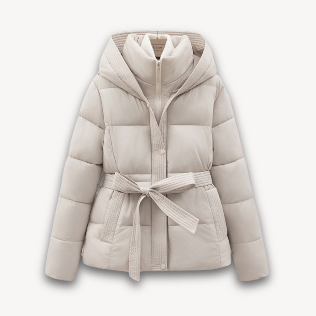EB | Damen Pufferjacke mit Kapuze und Gürtel