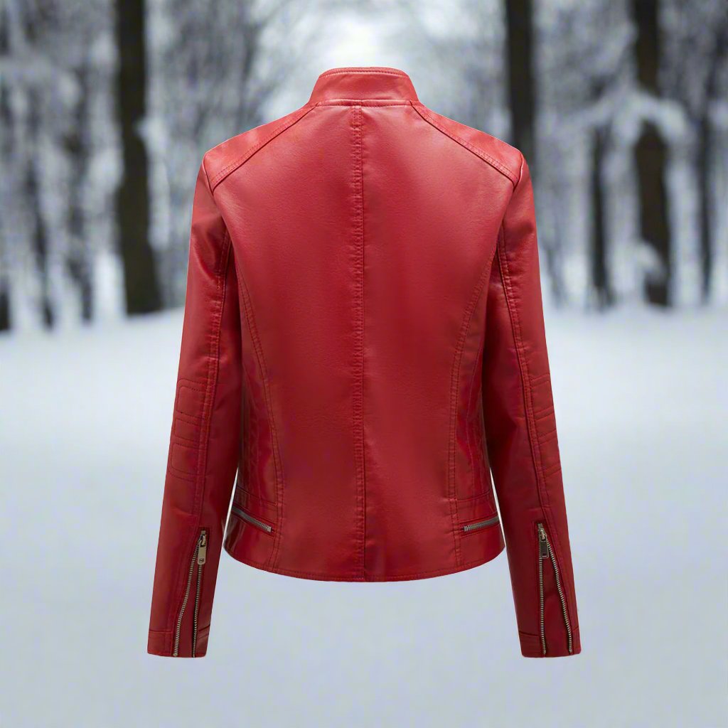 EB | Lederjacke - Biker-Stil - Reißverschluss - Stehkragen - Slim Fit