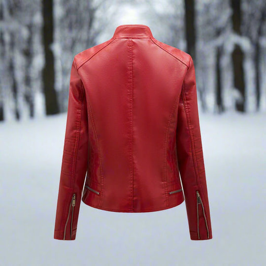 EB | Lederjacke - Biker-Stil - Reißverschluss - Stehkragen - Slim Fit