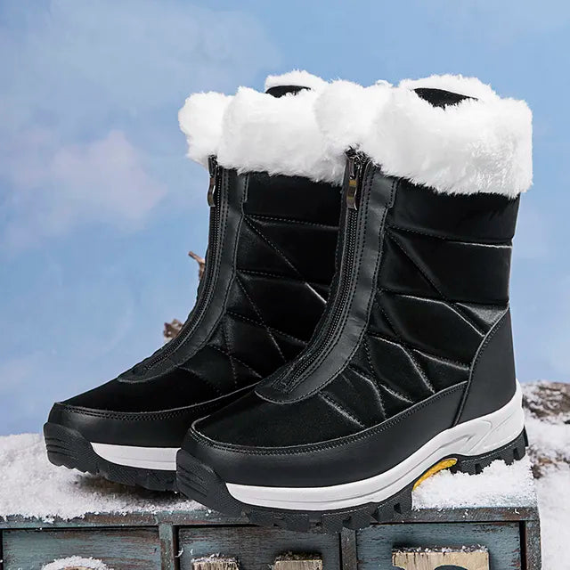 Bequeme rutschfeste Pelz-Schnürstiefel mit Reißverschluss EB