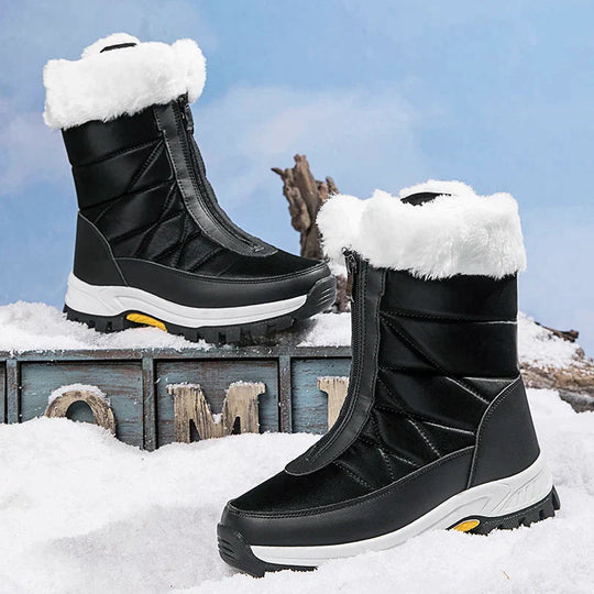 Bequeme rutschfeste Pelz-Schnürstiefel mit Reißverschluss EB