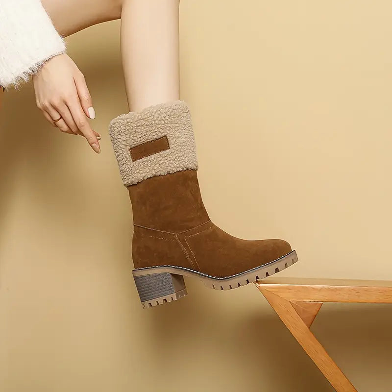 Winterstiefel | Blockabsatz | Mit Fell gefüttert | Absatzstiefel | Damenstiefel EB