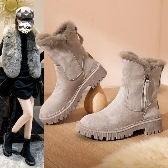 Winterstiefel | Dicke Sohle | Wildleder | Stiefel mit Fleece-Futter | Damenstiefel EB