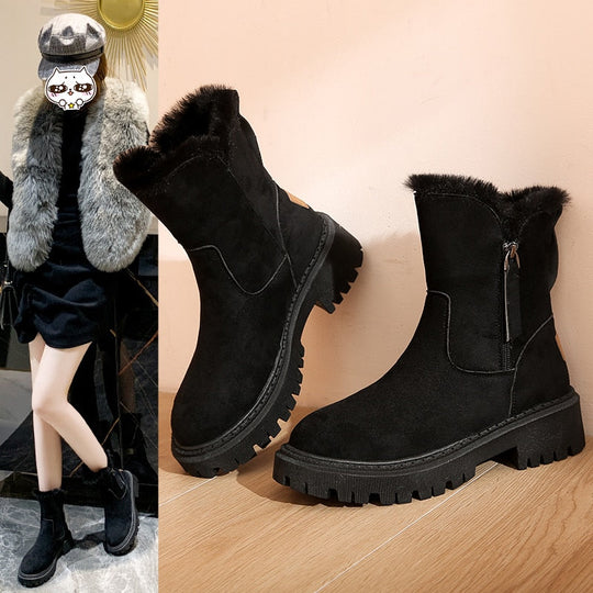 Winterstiefel | Dicke Sohle | Wildleder | Stiefel mit Fleece-Futter | Damenstiefel EB