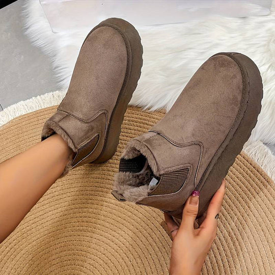Winterstiefel - Slip-On - Knöchel - Stiefel mit Kunstpelz - Winterschuhe Damen EB