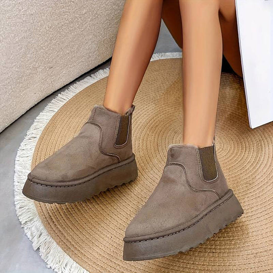 Winterstiefel - Slip-On - Knöchel - Stiefel mit Kunstpelz - Winterschuhe Damen EB