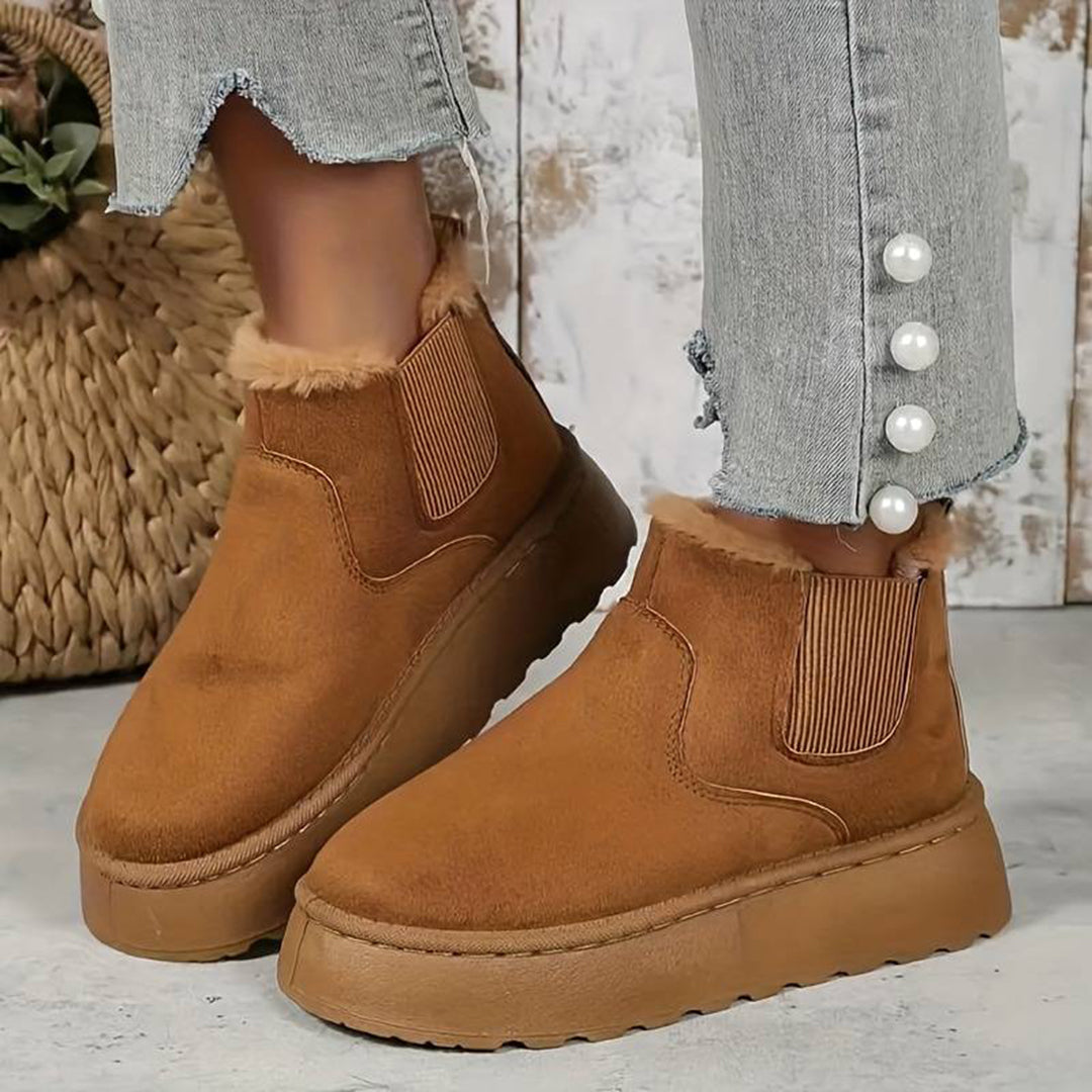 Winterstiefel - Slip-On - Knöchel - Stiefel mit Kunstpelz - Winterschuhe Damen EB