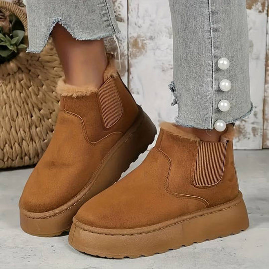 Winterstiefel - Slip-On - Knöchel - Stiefel mit Kunstpelz - Winterschuhe Damen EB