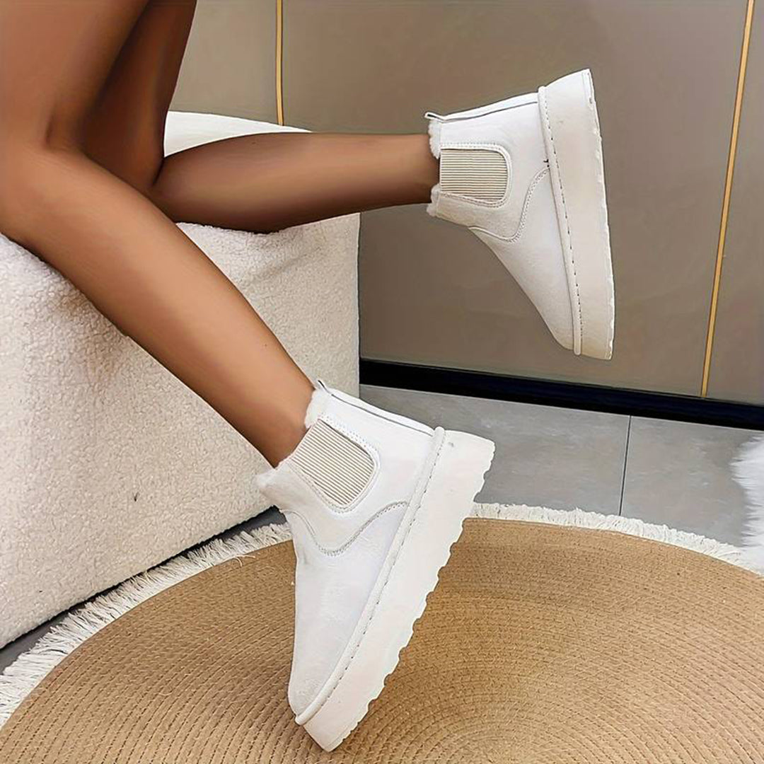 Winterstiefel - Slip-On - Knöchel - Stiefel mit Kunstpelz - Winterschuhe Damen EB