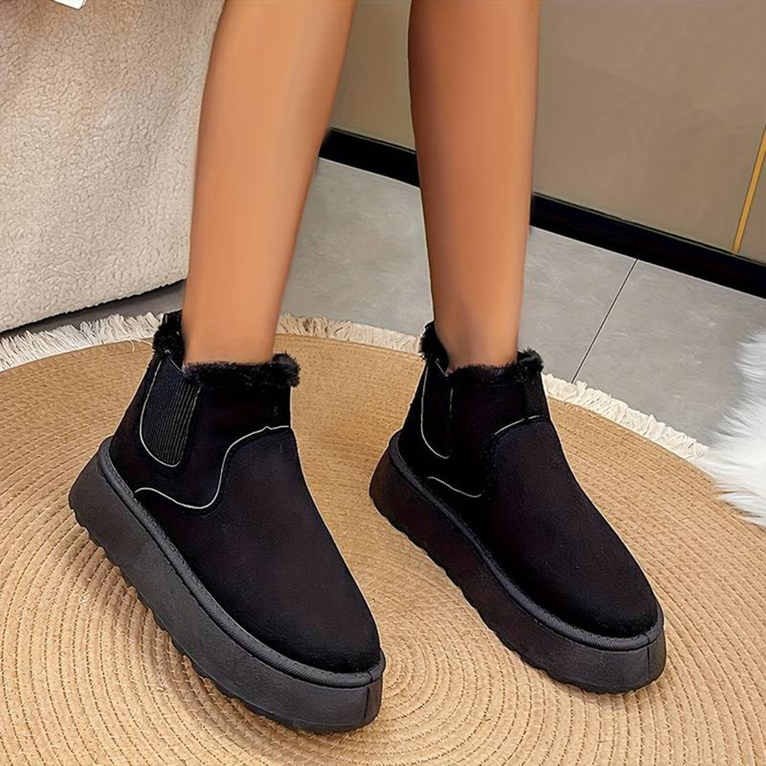 Winterstiefel - Slip-On - Knöchel - Stiefel mit Kunstpelz - Winterschuhe Damen EB