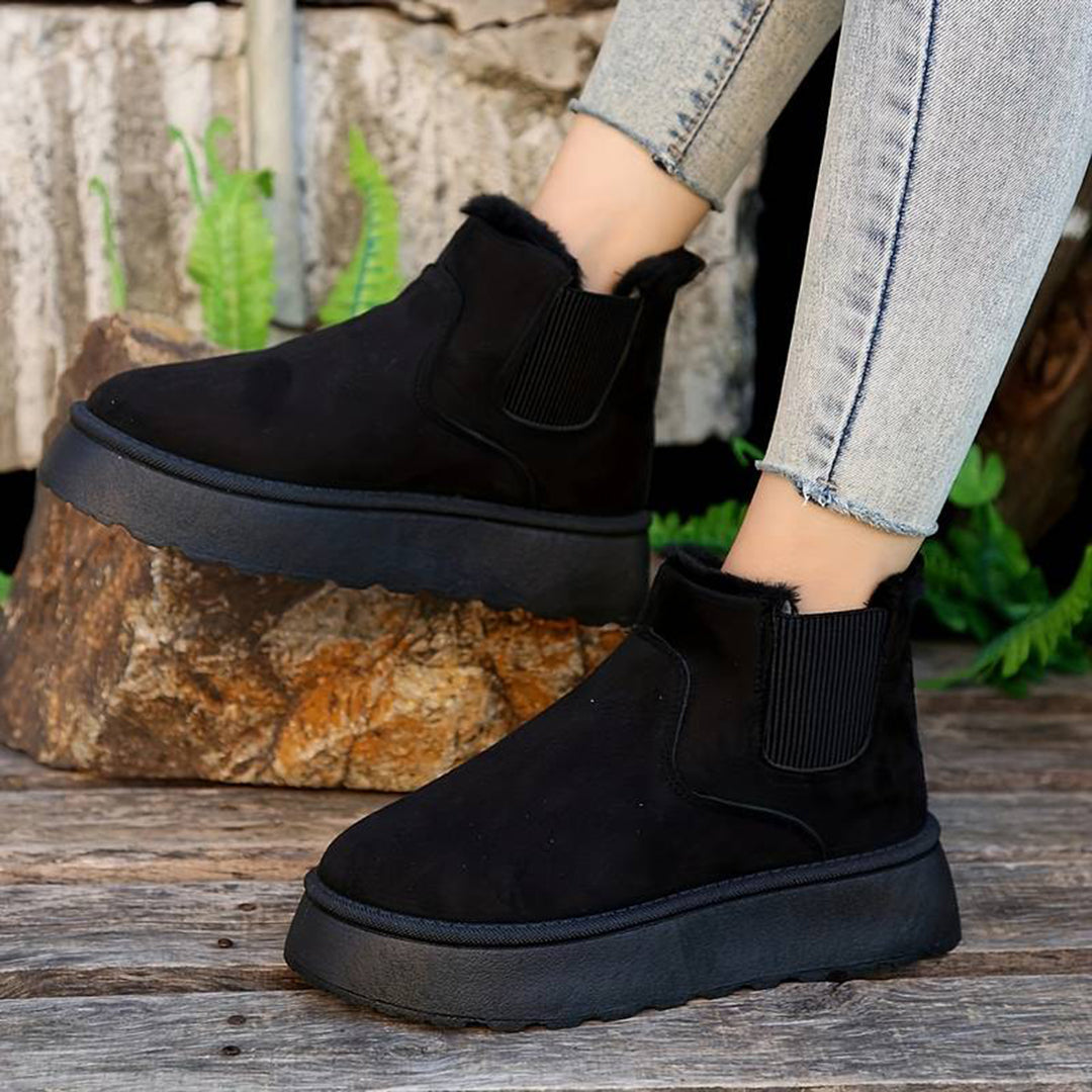 Winterstiefel - Slip-On - Knöchel - Stiefel mit Kunstpelz - Winterschuhe Damen EB