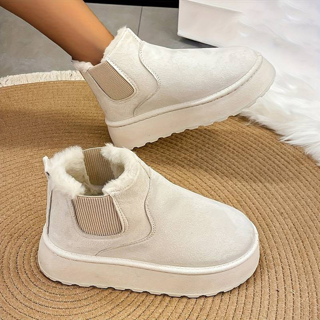 Winterstiefel - Slip-On - Knöchel - Stiefel mit Kunstpelz - Winterschuhe Damen EB