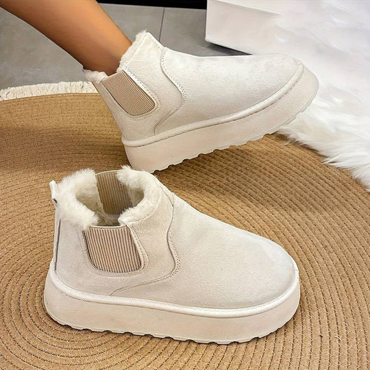 Winterstiefel - Slip-On - Knöchel - Stiefel mit Kunstpelz - Winterschuhe Damen EB