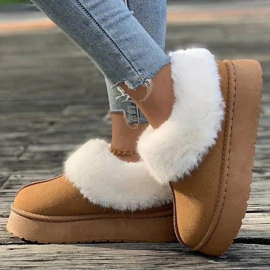 Winterstiefel - Frauen Pelz Slip-On Knöchel Winter Schuhe EB