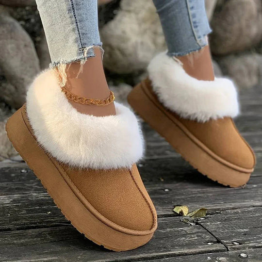Winterstiefel - Frauen Pelz Slip-On Knöchel Winter Schuhe EB
