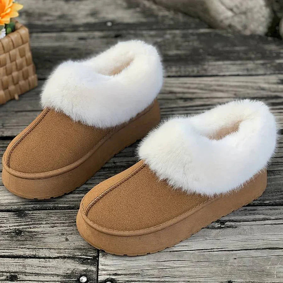 Winterstiefel - Frauen Pelz Slip-On Knöchel Winter Schuhe EB