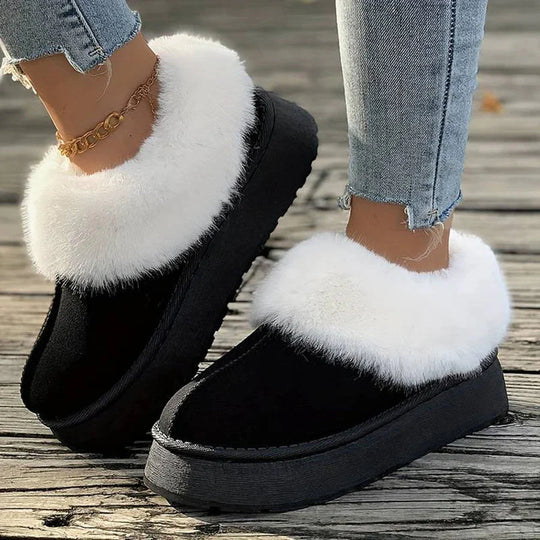 Winterstiefel - Frauen Pelz Slip-On Knöchel Winter Schuhe EB