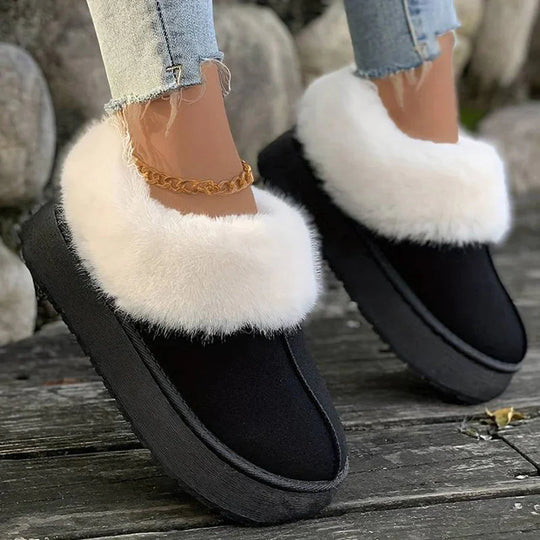 Winterstiefel - Frauen Pelz Slip-On Knöchel Winter Schuhe EB
