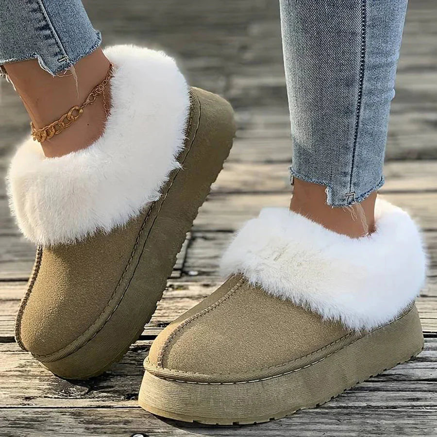 Winterstiefel - Frauen Pelz Slip-On Knöchel Winter Schuhe EB