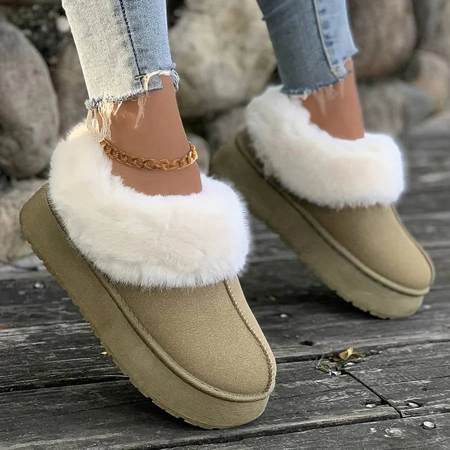 Winterstiefel - Frauen Pelz Slip-On Knöchel Winter Schuhe EB