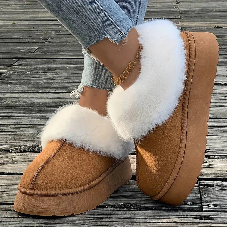Winterstiefel - Frauen Pelz Slip-On Knöchel Winter Schuhe EB