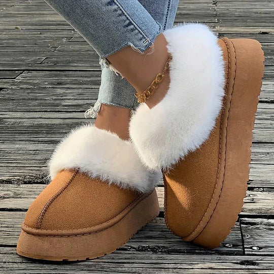 Winterstiefel - Frauen Pelz Slip-On Knöchel Winter Schuhe EB