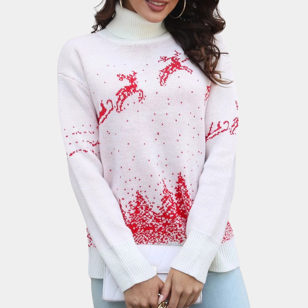 EB | Weihnachts-Pullover Damen Strick Rentierdruck Pullover