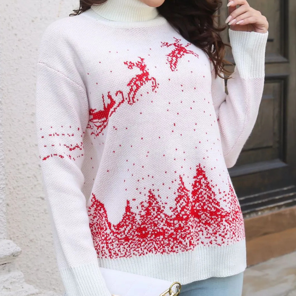 EB | Weihnachts-Pullover Damen Strick Rentierdruck Pullover