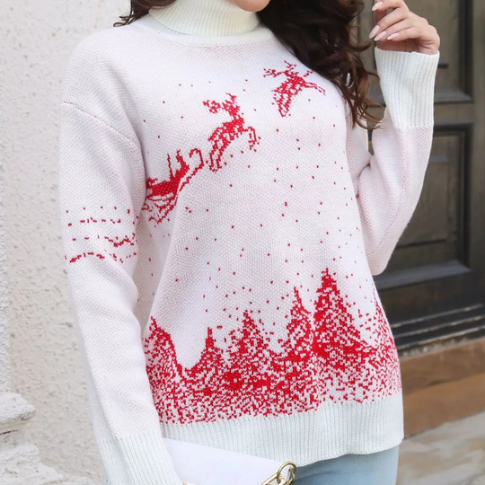 EB | Weihnachts-Pullover Damen Strick Rentierdruck Pullover