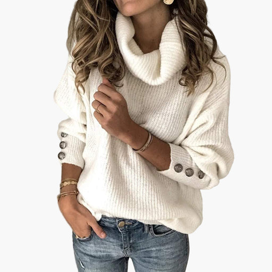 EB | Pullover mit Rollkragen und Knopfdetails - Modischer Freizeit Strickpullover