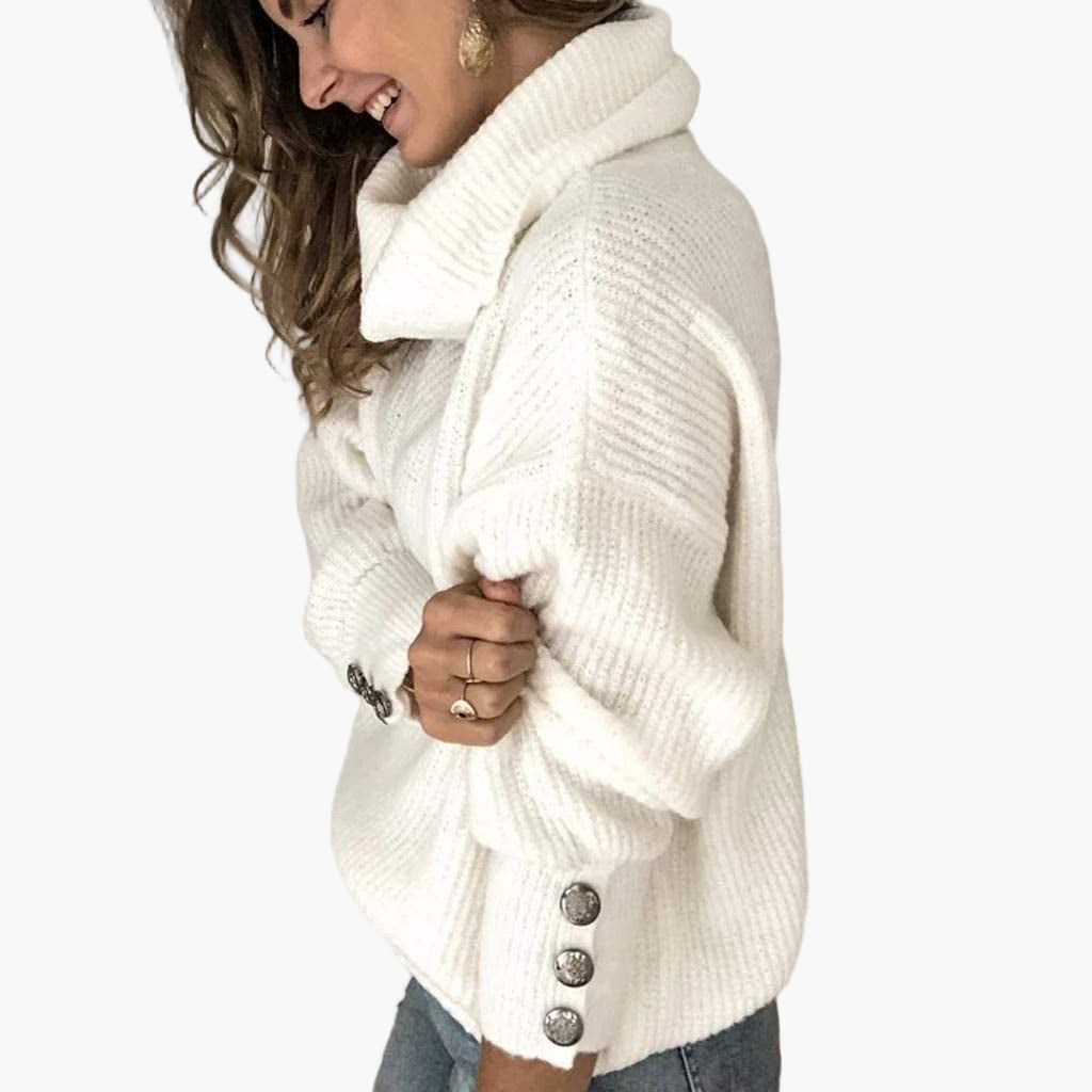 EB | Pullover mit Rollkragen und Knopfdetails - Modischer Freizeit Strickpullover