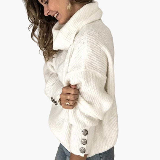 EB | Pullover mit Rollkragen und Knopfdetails - Modischer Freizeit Strickpullover