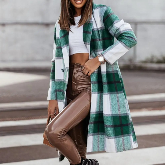 EB | Stylish Wollmantel mit Karomuster für Frauen