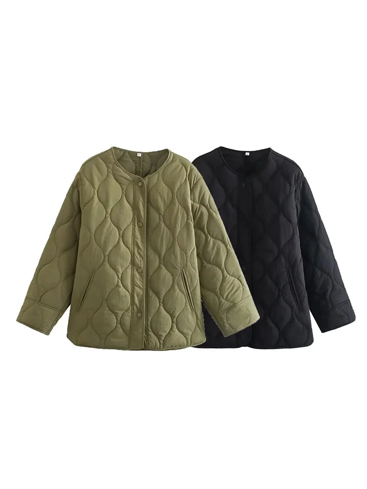 EB | Herbst Winter Rundhals Lockere Druckknopfjacke