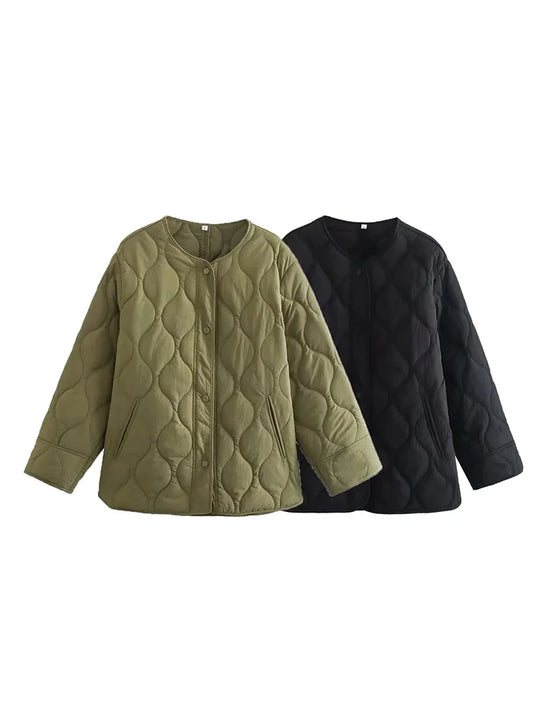 EB | Herbst Winter Rundhals Lockere Druckknopfjacke