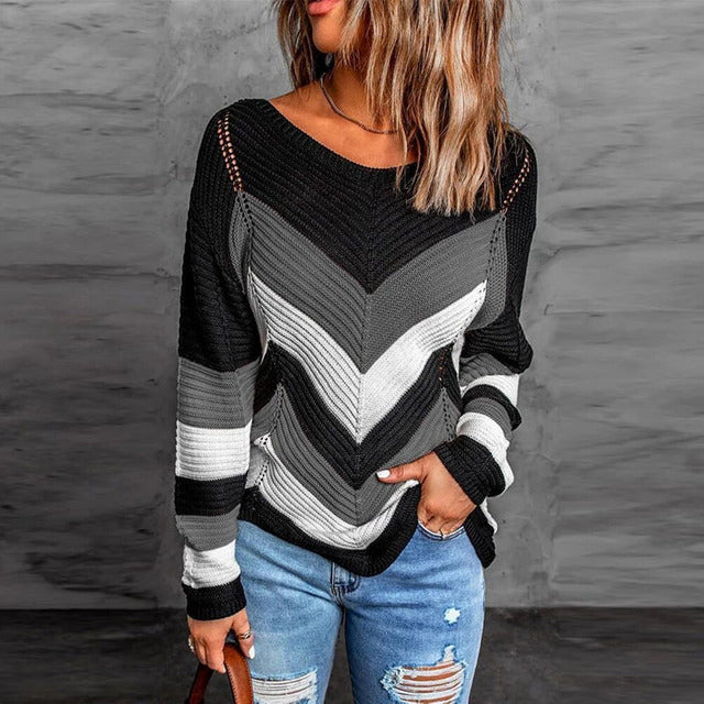 EB | Gestreifter Patchwork Pullover mit Modernem Look