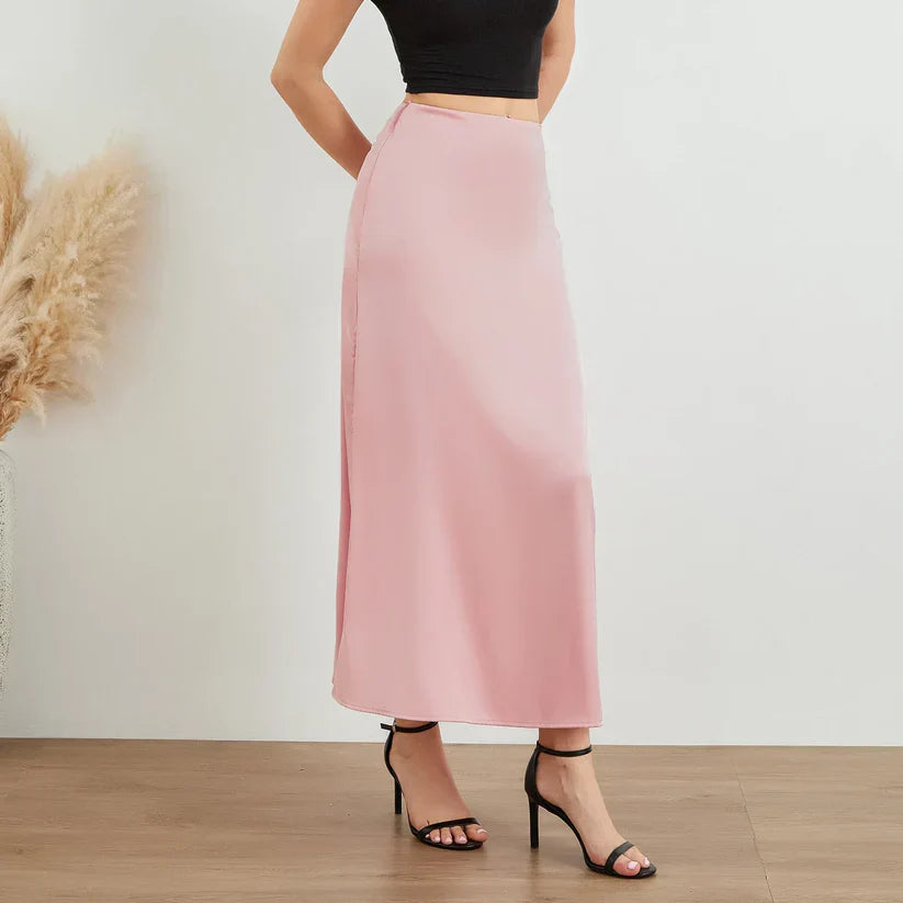 EB | Mode Langer Glänzender Satin Rock