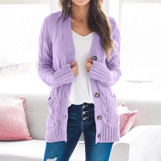EB | Strickjacke - Damen Herbst Lange Gestrickte Weste