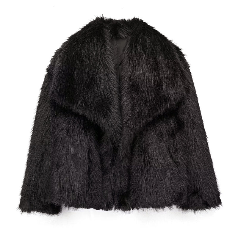 EB | Kurz Geschnittene Faux-Fur-Jacke mit Übergroßem Kragen