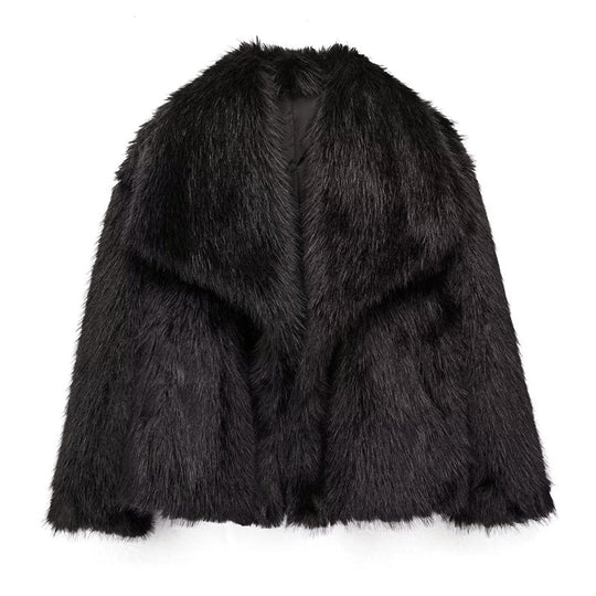EB | Kurz Geschnittene Faux-Fur-Jacke mit Übergroßem Kragen