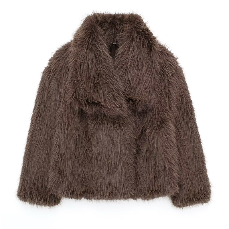 EB | Kurz Geschnittene Faux-Fur-Jacke mit Übergroßem Kragen