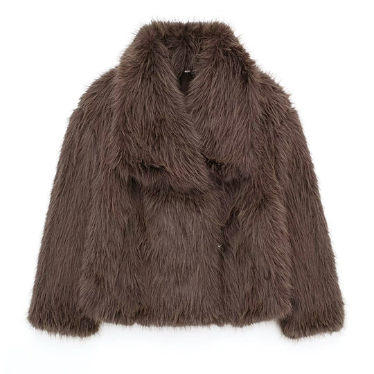 EB | Kurz Geschnittene Faux-Fur-Jacke mit Übergroßem Kragen