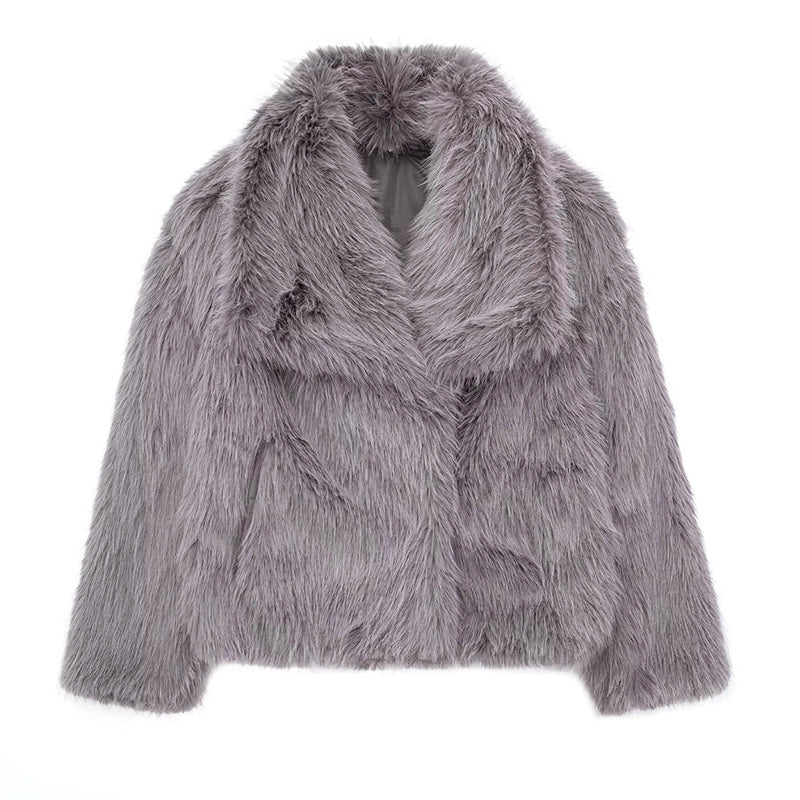 EB | Kurz Geschnittene Faux-Fur-Jacke mit Übergroßem Kragen